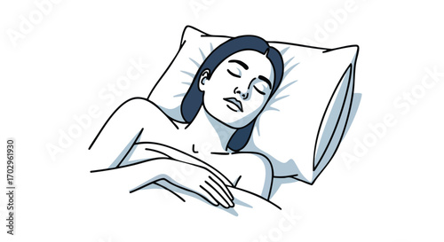 Woman peacefully sleeping on a soft pillow, embracing restful slumber and serene dreams.