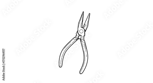 Needle Nose Pliers Outline Illustration on a White Background