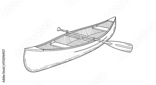 Detailed canoe outline art illustration on a bright white background.
