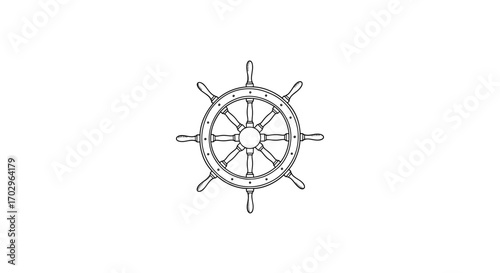 Isolated ship wheel illustration on white background, nautical themed image