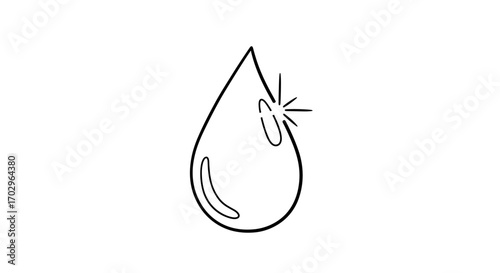 Elegant minimalist line art of a shiny water drop