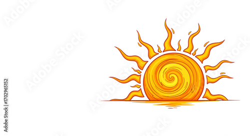 Stylized Sun Illustration with Swirling Center on White Background