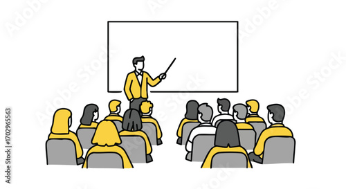 Engaged audience learns from expert speaker presenting valuable information on screen