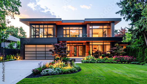 Showcasing modern architectural design urban residential area luxury house exterior suburban environment contemporary viewpoint