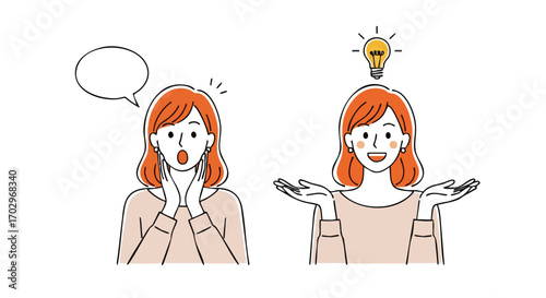 Woman expresses surprise then gets brilliant idea with lightbulb above head