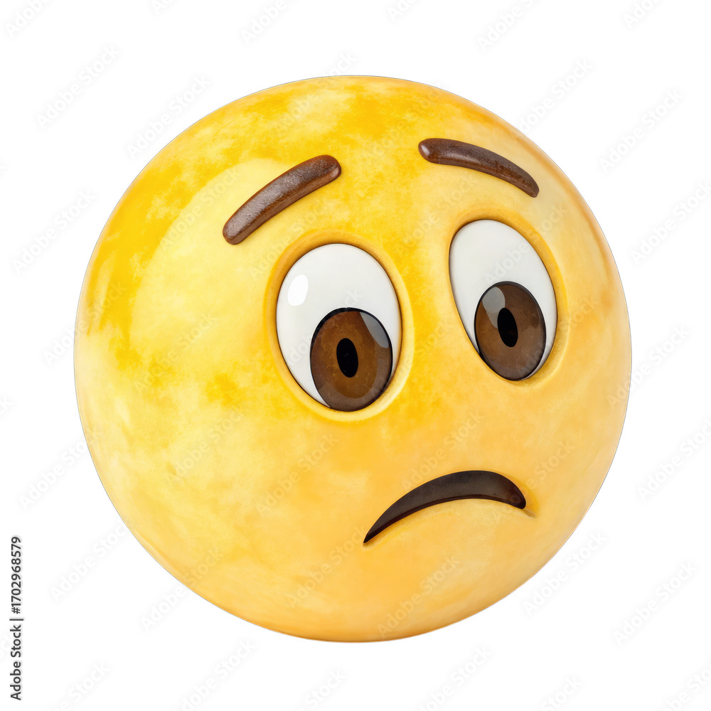 Fototapeta premium Watercolor Worried Emoji Face Isolated on Transparent Background
