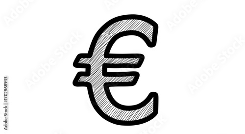 Hand-Drawn Euro Symbol with Striped Fill on White Background