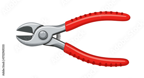Cartoon Illustration of Red and Silver Wire Cutters Tool