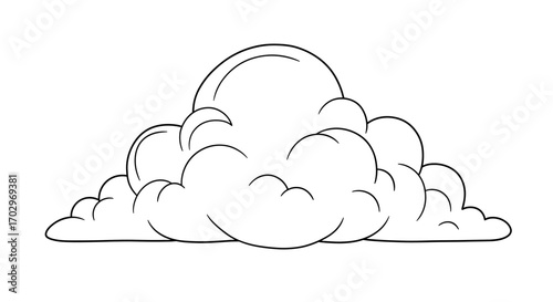 Simple Line Drawing Illustration of a Cartoon Cumulus Cloud