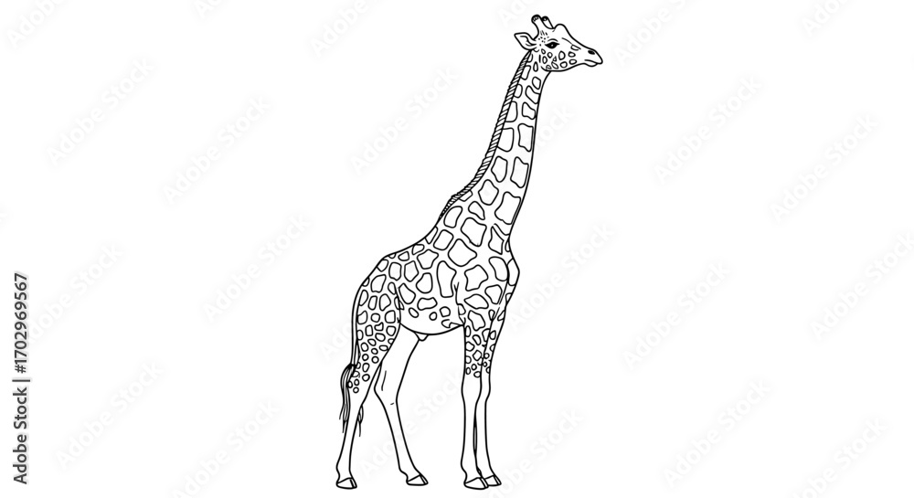 Naklejka premium Elegant Outline of a Giraffe Standing Tall on White Background