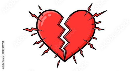 Bold Cartoon Broken Heart Illustration on Clean White Background