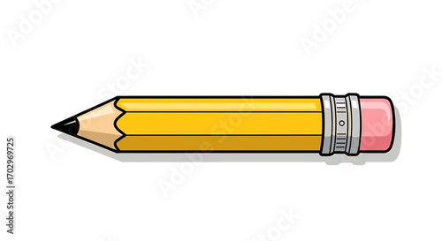 Bright yellow pencil cartoon illustration on a clean white background