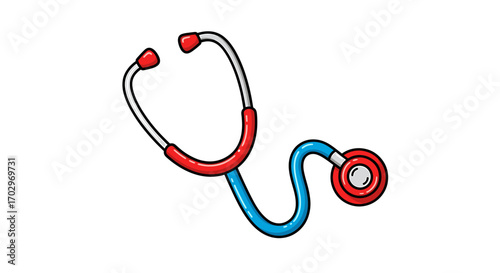 Red and Blue Cartoon Stethoscope on a White Background Illustration