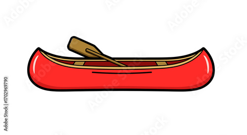 Bright Red Canoe with Paddle, Ready for an Adventure Ride