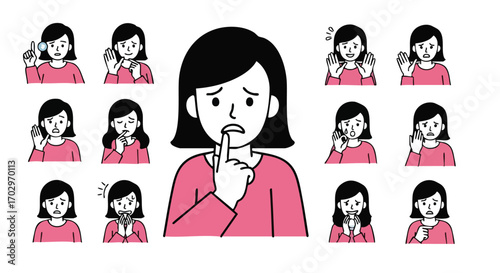 Expressive woman displays a range of emotions, perfect for illustrating feelings and communication challenges.