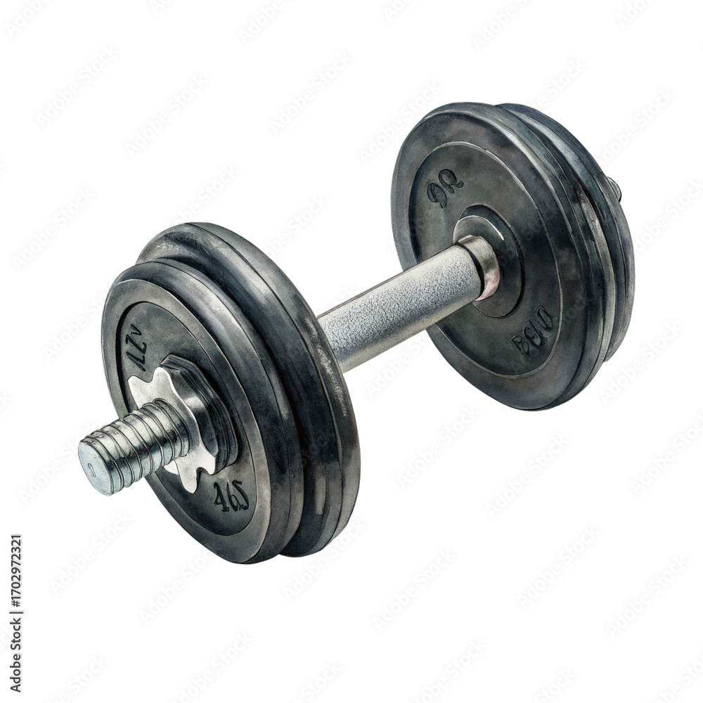 Naklejka premium Watercolor Adjustable Dumbbell with Textured Grip and Weight Plates