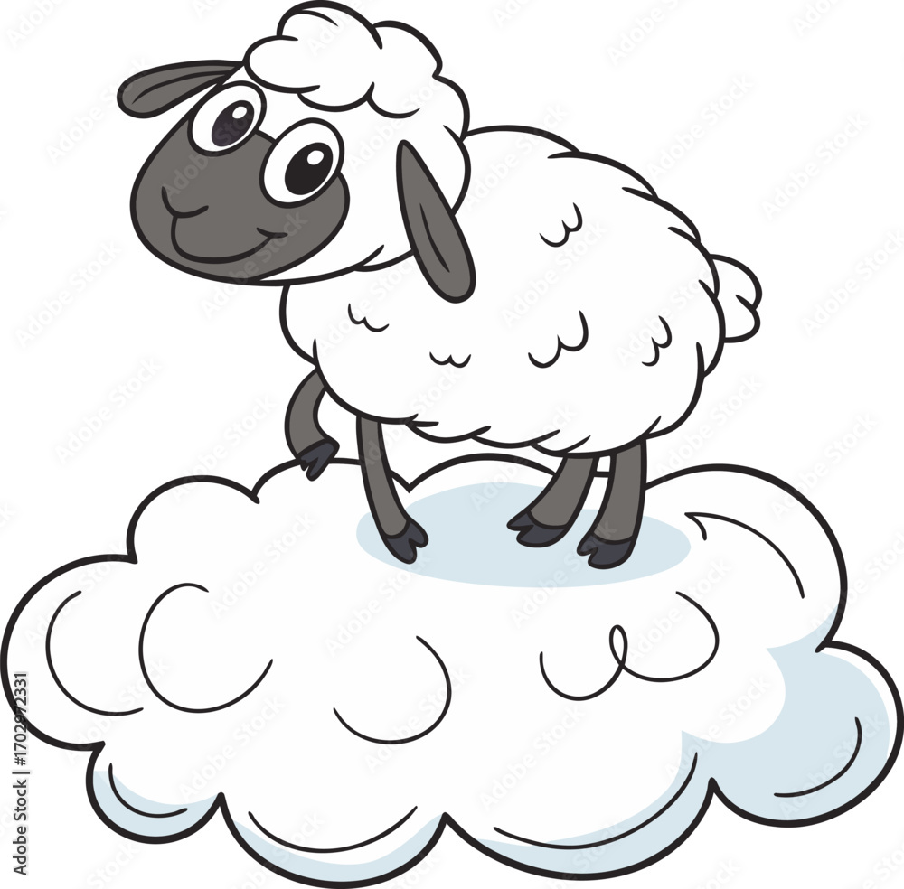 Obraz premium Fluffy sheep on a cloud animal white