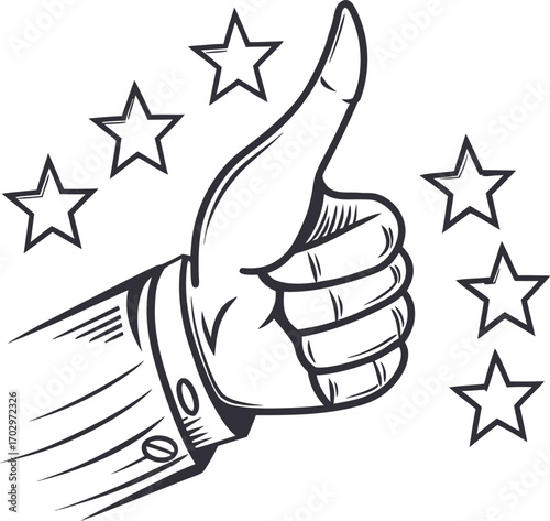 Hand gesture with stars thumb up approval