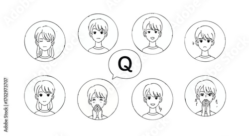 Expressive cartoon faces showcase diverse emotions and reactions, perfect for surveys and feedback
