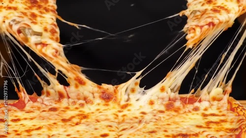 Cheese pull effect with gooey mozzarella on pizza slice