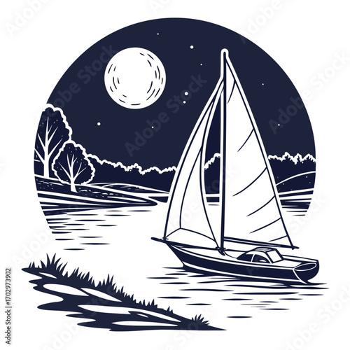 A Sailboat on a Moonlit River (Alternate)