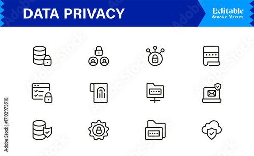 Data Privacy Modern Line Icon Set with Professional Minimal Design Elements Vector Icons Collection