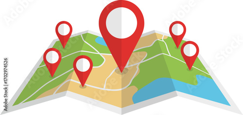 Vector art of map with location pins