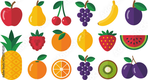 Vector art of collection of colorful flat design fruit icons