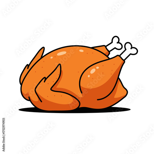 "Roast Turkey Cartoon Vector Illustration for Thanksgiving and Dinner"