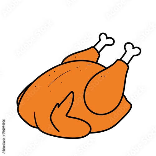 "Roast Turkey Cartoon Vector Illustration for Thanksgiving and Dinner"