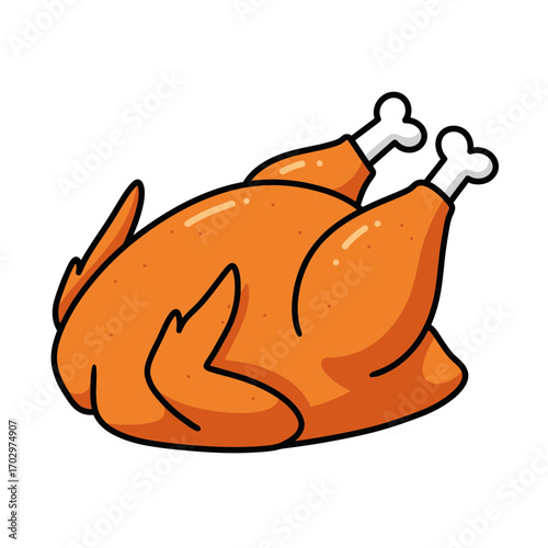 "Roast Turkey Cartoon Vector Illustration for Thanksgiving and Dinner"