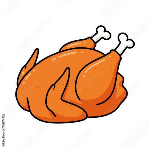 "Roast Turkey Cartoon Vector Illustration for Thanksgiving and Dinner"