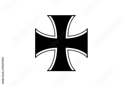 Maltese Cross Icon – Classic Heraldic Symbol Black Silhouette Vector Design