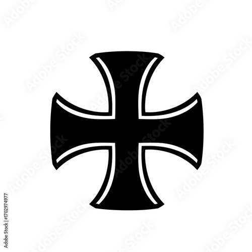 Maltese Cross Icon – Classic Heraldic Symbol Black Silhouette Vector Design
