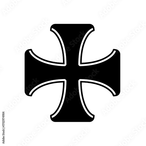 Maltese Cross Icon – Classic Heraldic Symbol Black Silhouette Vector Design