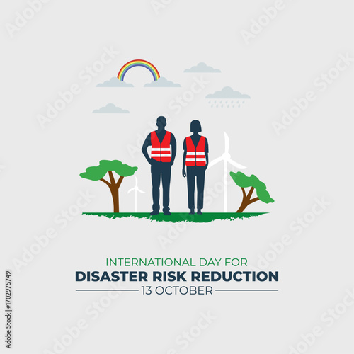 International Day for Disaster Risk Reduction. 13 October. Awareness Illustration. Template for background with banner, poster and card. Vector illustration.