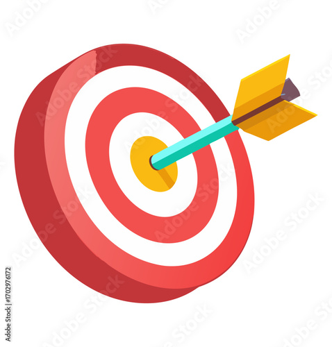 A bullseye target with a single arrow hitting the center, symbolizing success, accuracy, and hitting your goals. Ideal for business and marketing themes.
