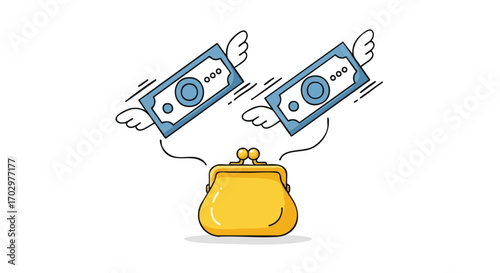 Money flying away from wallet symbolizing financial loss or spending too much