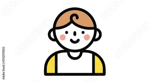 Joyful child character illustration with rosy cheeks and a bright smile