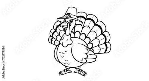 Charming pilgrim turkey celebrating thanksgiving with festive spirit and open wings