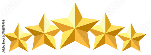 Five Golden Stars Rating — Shiny Award Symbol for Excellence, Quality, and Success in Business, Service, and Customer Satisfaction. transparent background