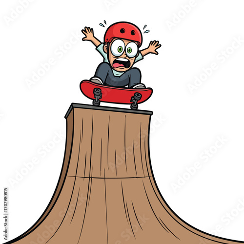 Scared Skateboarder on a Ramp.