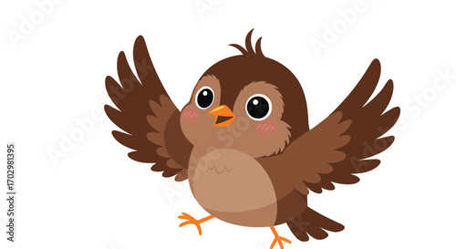 Adorable cartoon sparrow with outstretched wings and cheerful expression, perfect for kids' content.