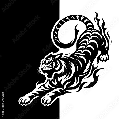 Silueta de tigre de fuego