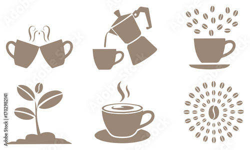 Vector illustration of Coffee Icons: From Bean to Cup and Celebration