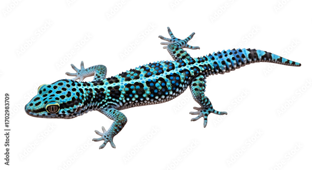 Naklejka premium Blue spotted gecko detailed view reptile lizard exotic pet wildlife.