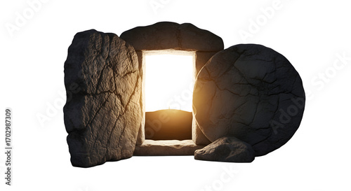 Empty tomb illuminated religious symbol christianity resurrection hope.