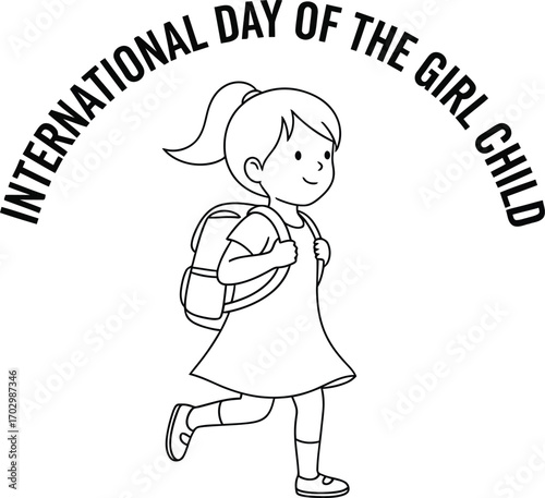 Vector illustration of a schoolgirl with backpack running to school for International Day of the Girl Child