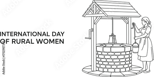 Vector illustration of a rural woman drawing water from a well for International Day of Rural Women