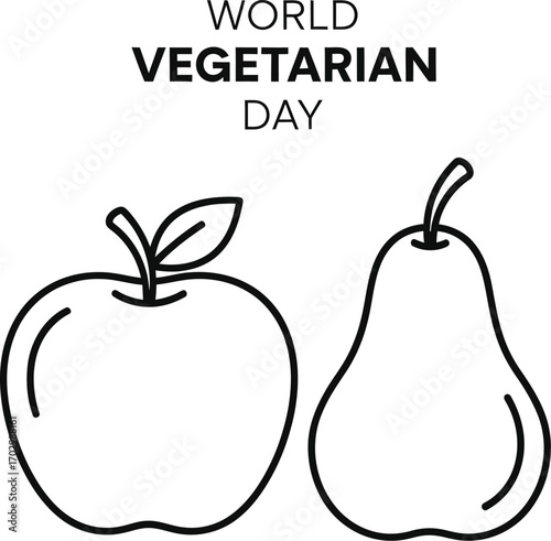 Vector art of a simple line drawing of an apple and a pear, representing healthy eating and vegetarianism, perfect for World Vegetarian Day designs